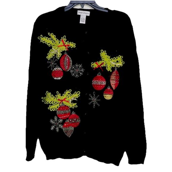 Vintage Draper's & Damon's Christmas Holiday Sweater Size Large Ornaments Wow - Picture 1 of 4